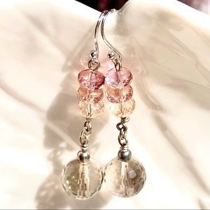 Smokey Quartz Pink Glass Artisan Dangle Earrings